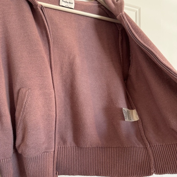 Aritzia Sunday Best Danes Dusty Rose Knit Zip-Up Hoodie Size S - Organic Cotton - Picture 12 of 14